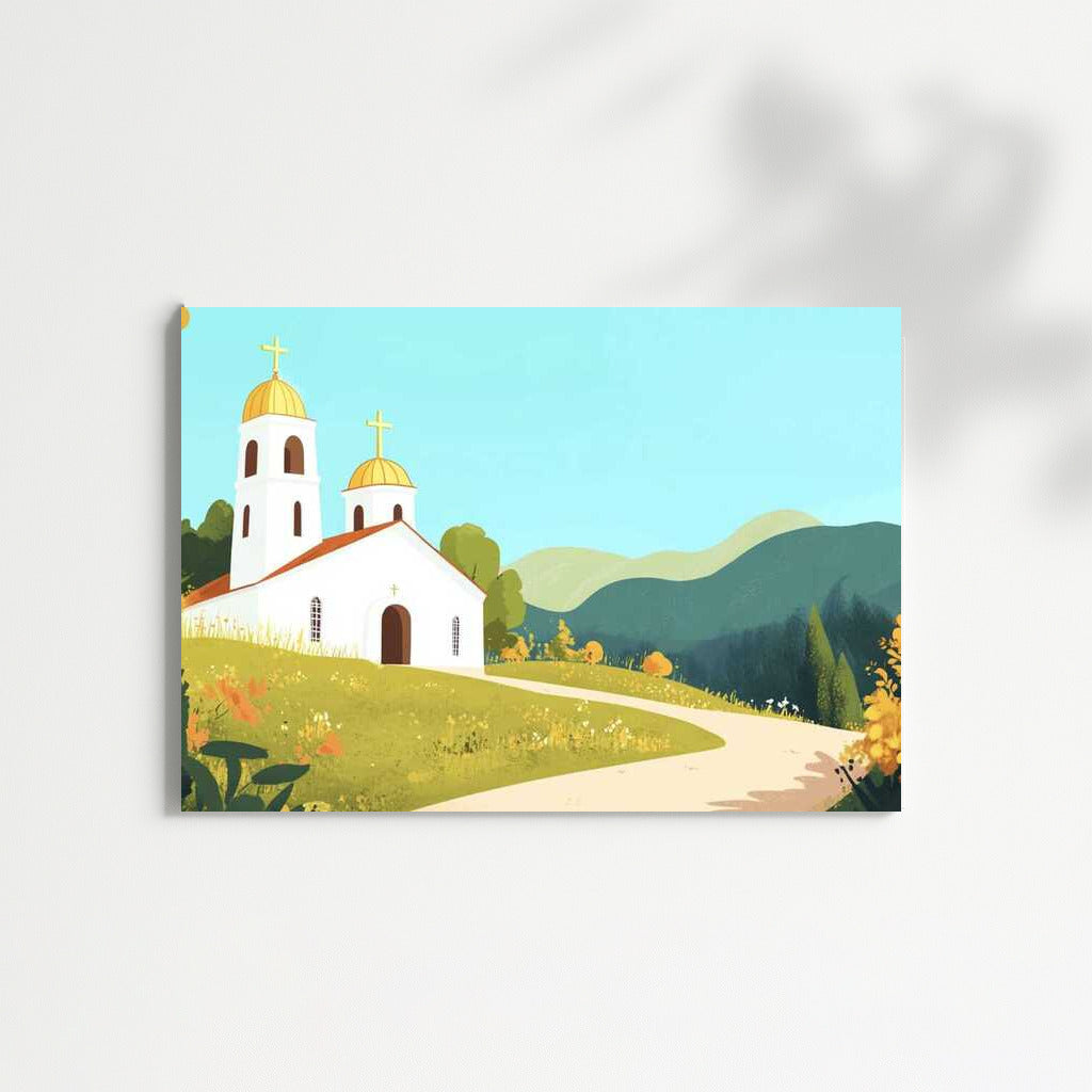 Church on the Hill: Nature's Comfort in Vibrant Colors