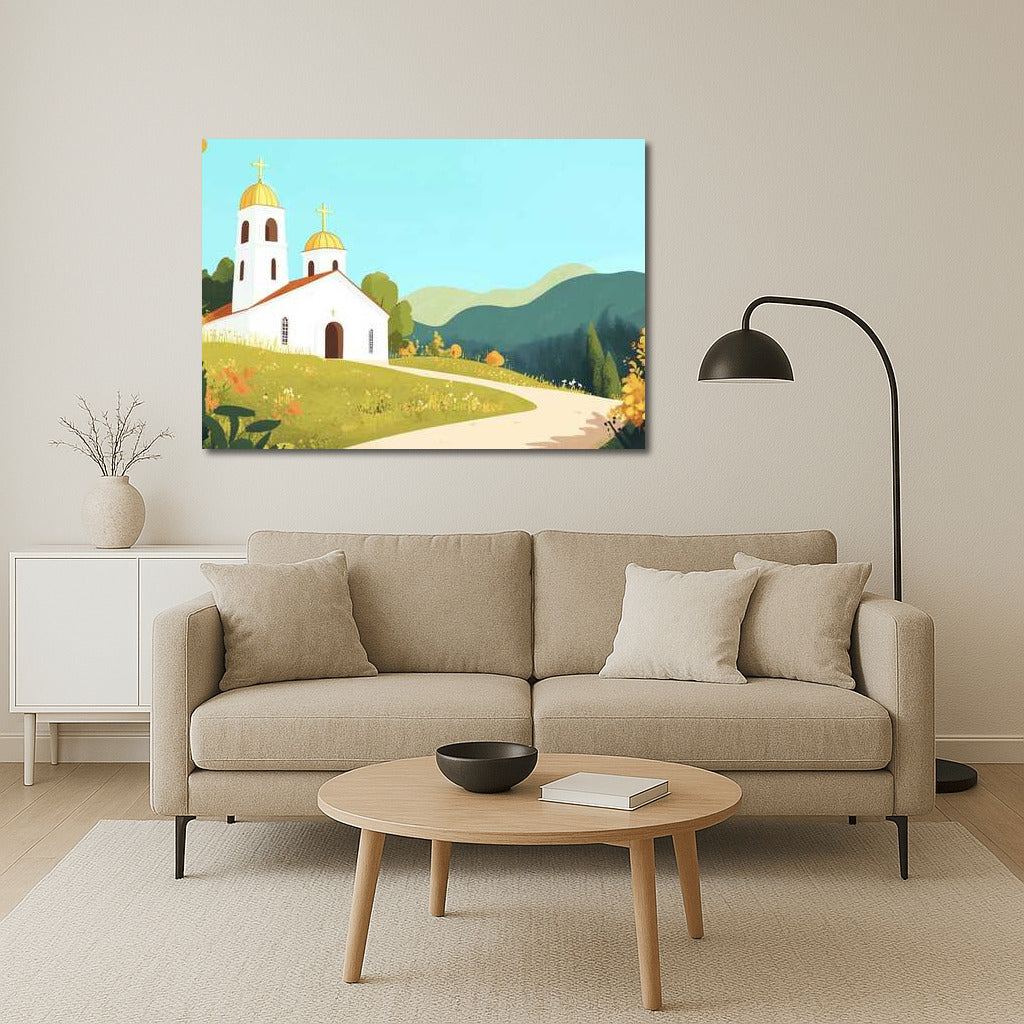 Church on the Hill: Nature's Comfort in Vibrant Colors