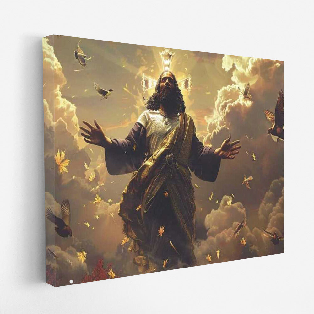 Divine Scene of Jesus Christ Among Clouds and Birds