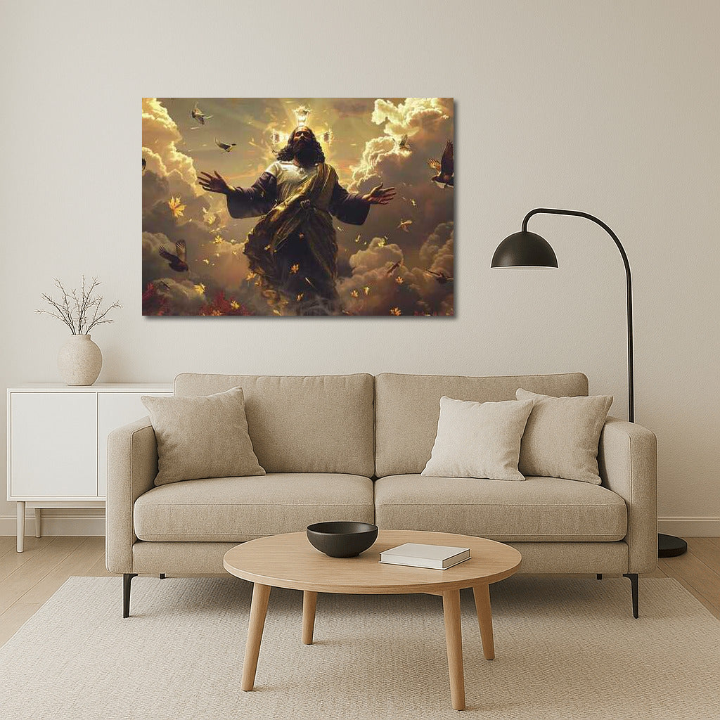 Divine Scene of Jesus Christ Among Clouds and Birds