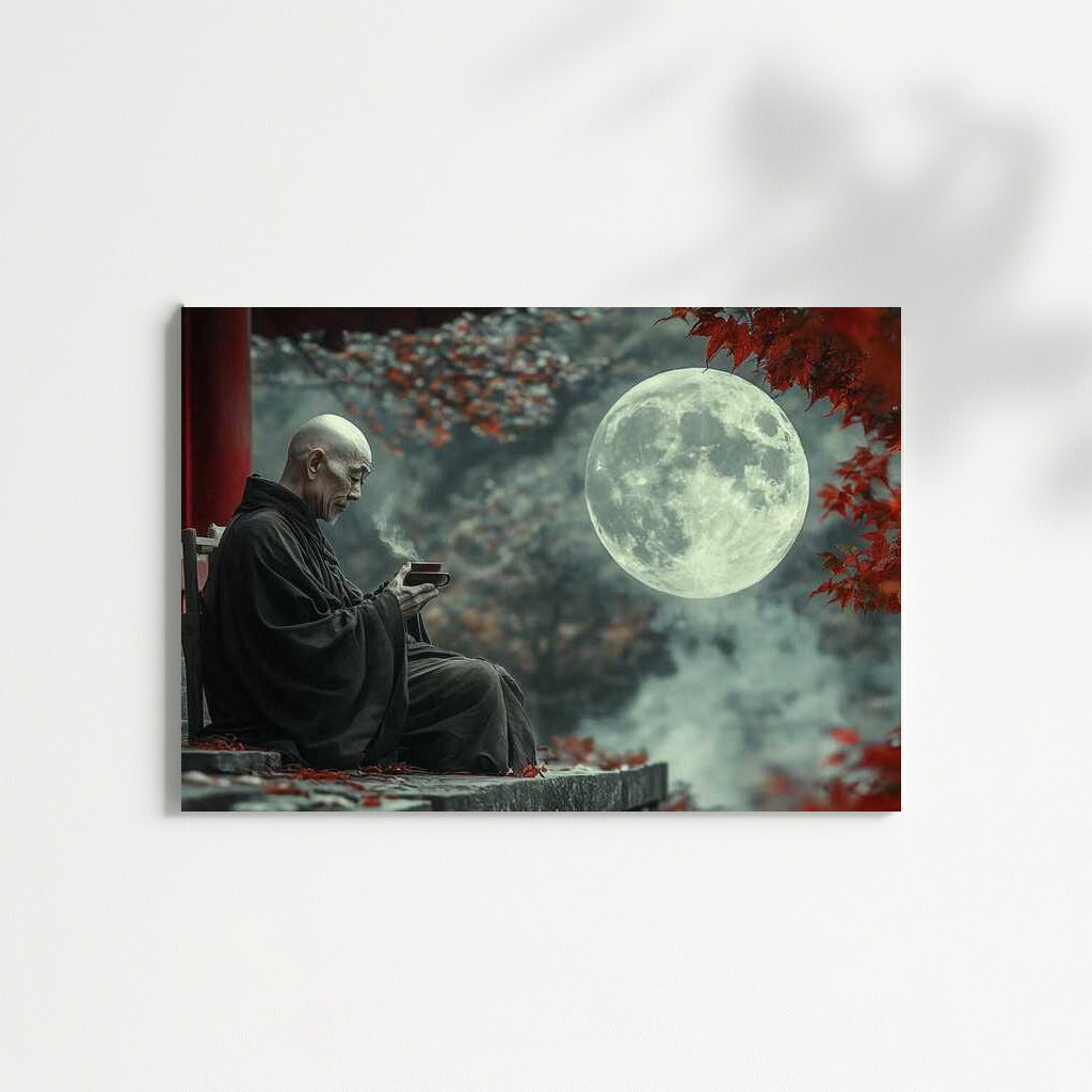 Japanese Monk Meditation in the Moonlight: Wisdom of the East