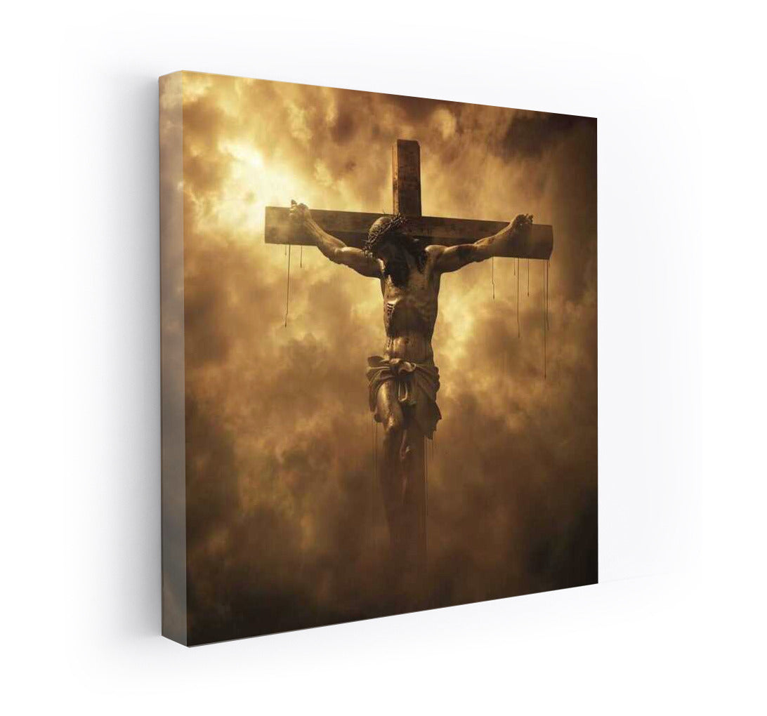 The Crucifixion of Jesus Christ in the Golden Clouds: Symbol of Faith and Sacrifice