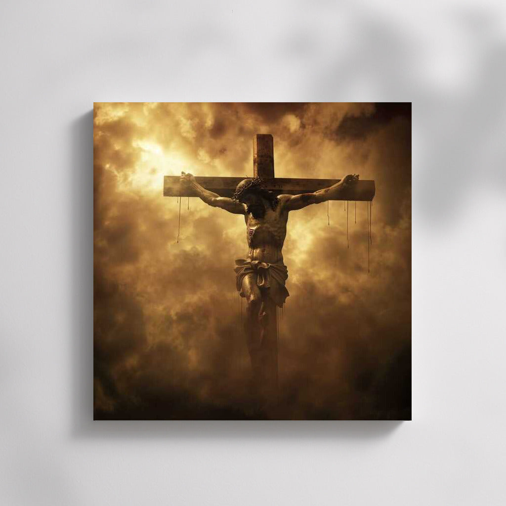 The Crucifixion of Jesus Christ in the Golden Clouds: Symbol of Faith and Sacrifice