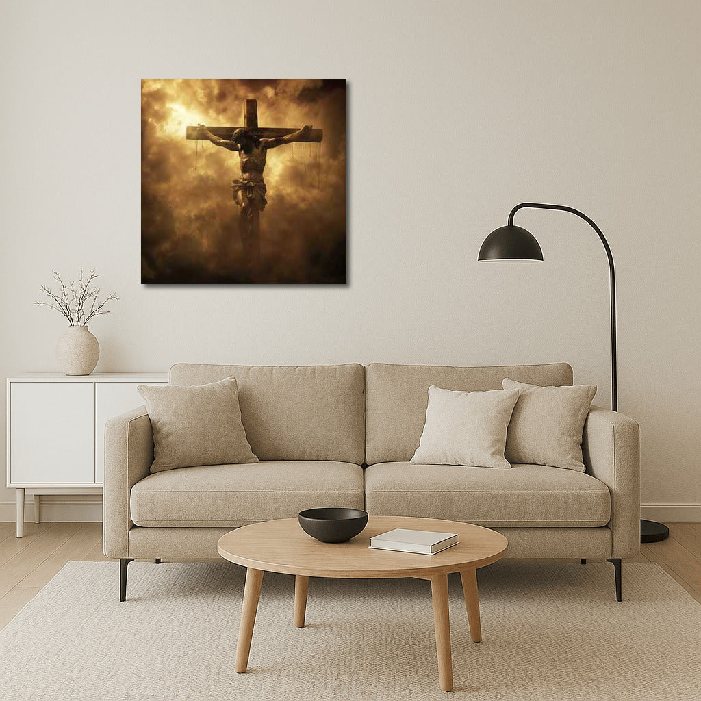 The Crucifixion of Jesus Christ in the Golden Clouds: Symbol of Faith and Sacrifice