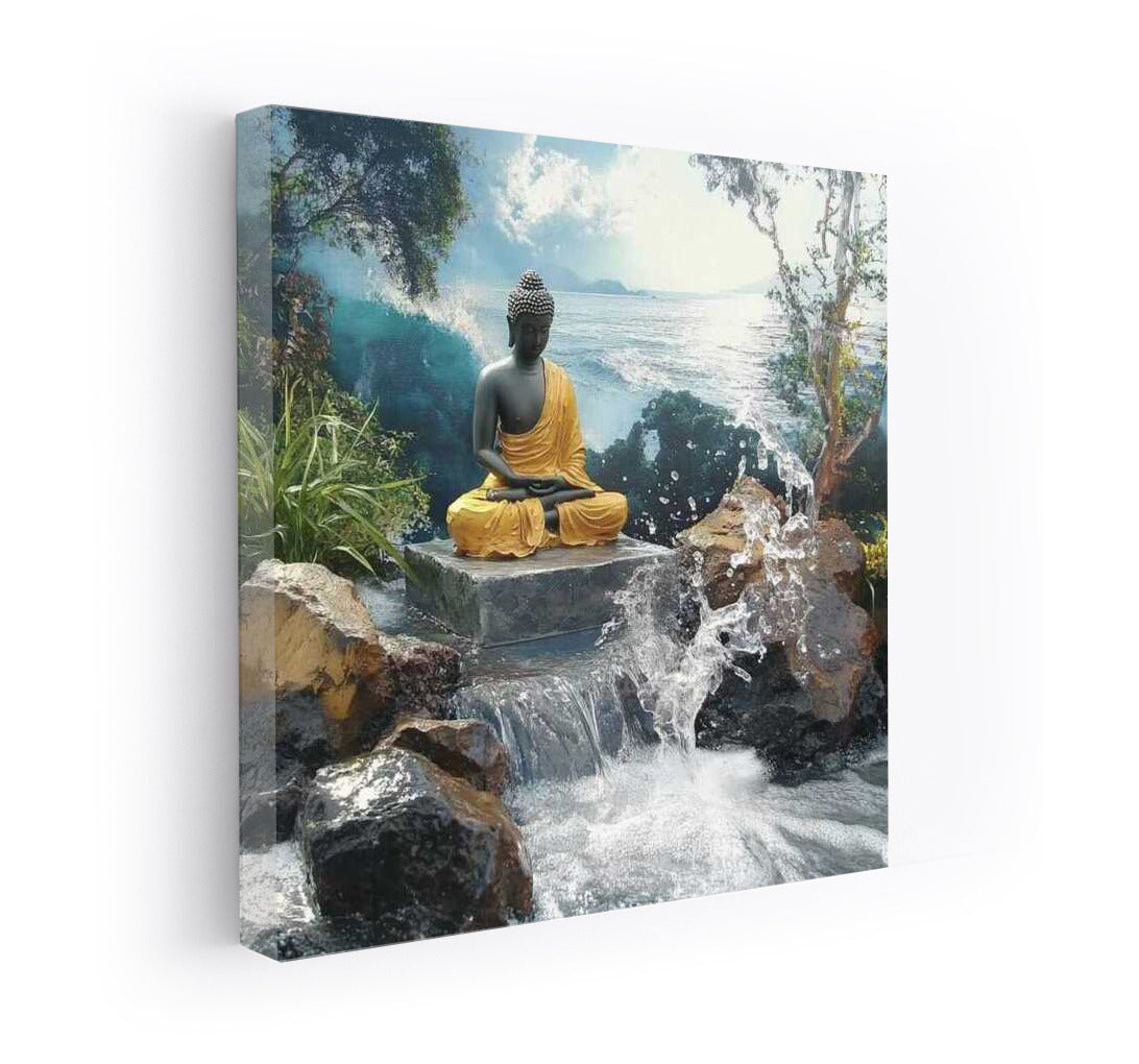 Buddha Statue by the River: Harmony and Peace
