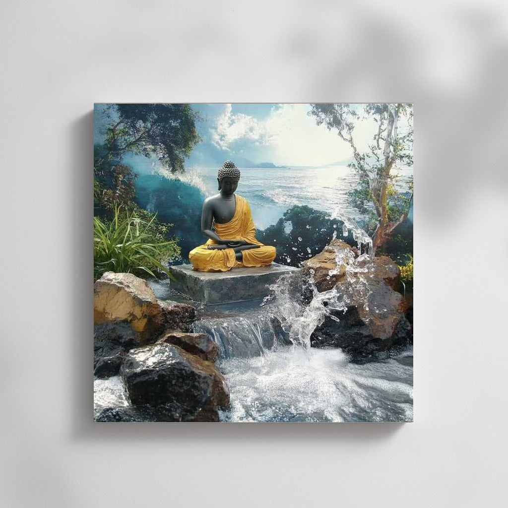 Buddha Statue by the River: Harmony and Peace