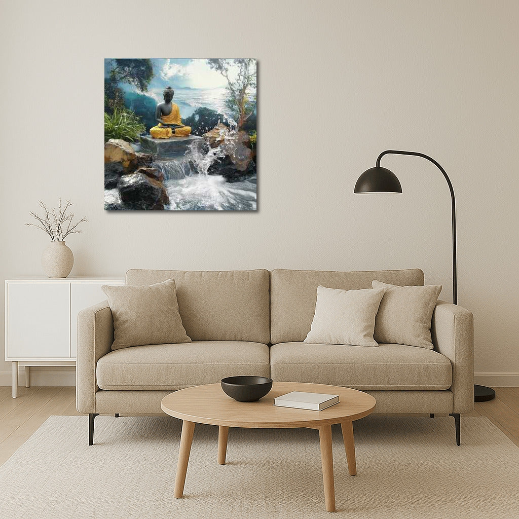 Buddha Statue by the River: Harmony and Peace