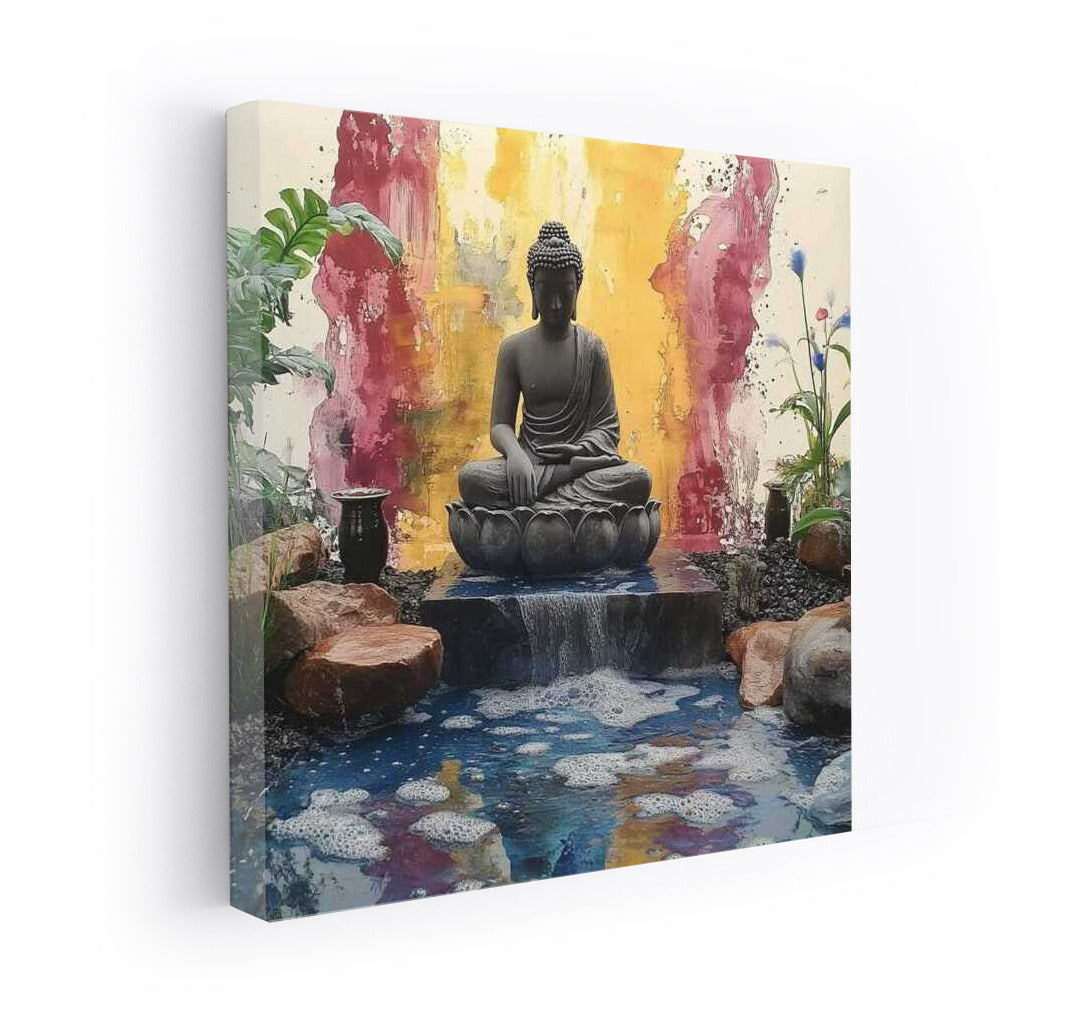 Buddha in the River Flow: Harmony of Nature and Vibrant Colors