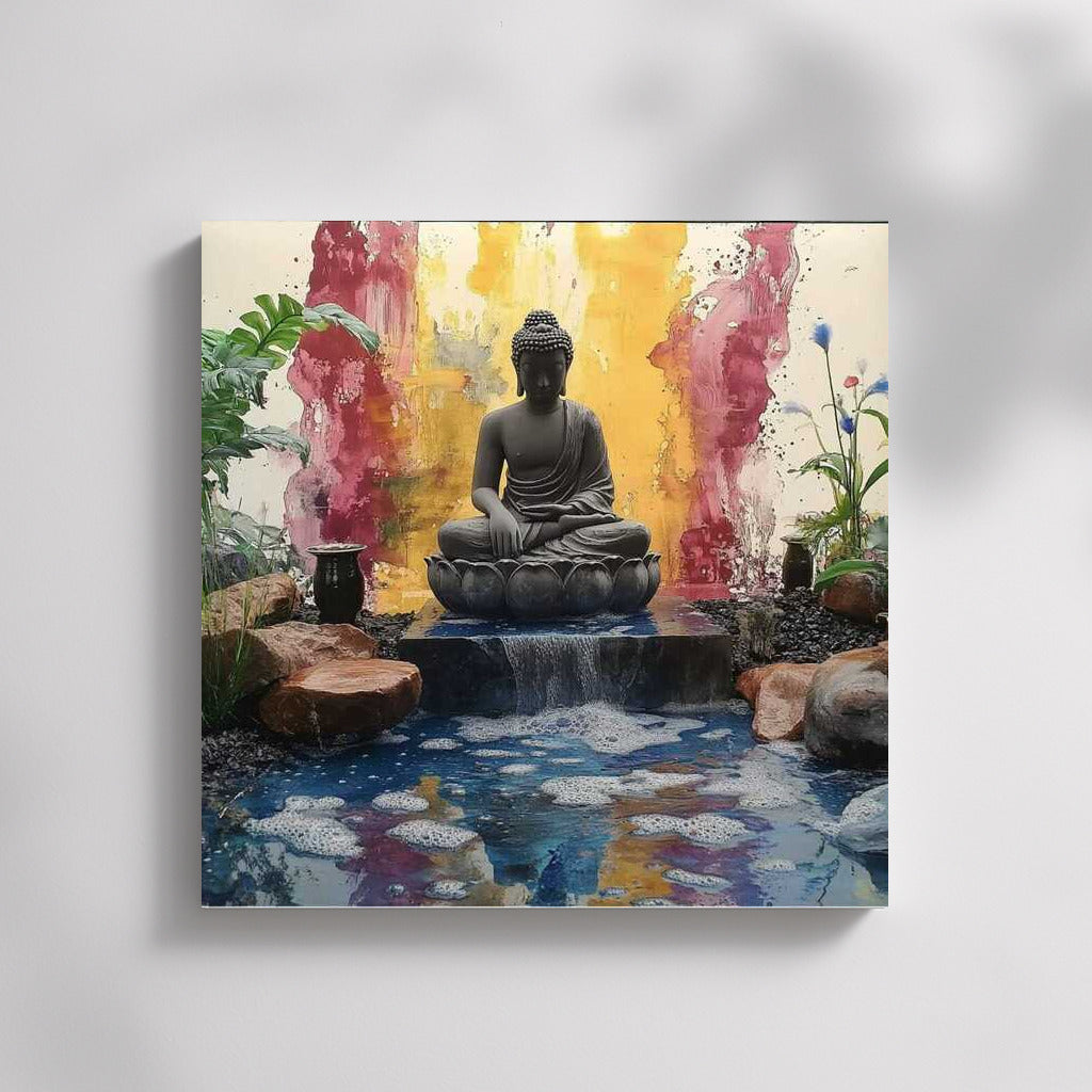 Buddha in the River Flow: Harmony of Nature and Vibrant Colors