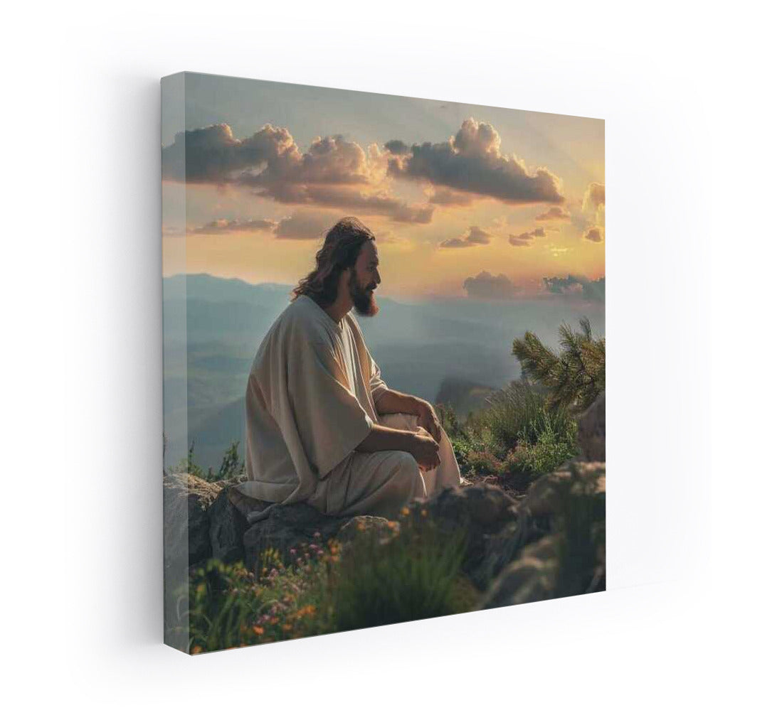 Meditating Jesus Christ at Sunset: Tranquility and Inspiration
