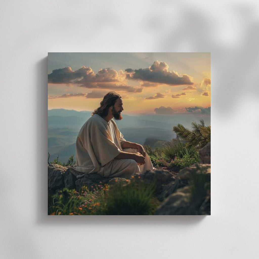 Meditating Jesus Christ at Sunset: Tranquility and Inspiration