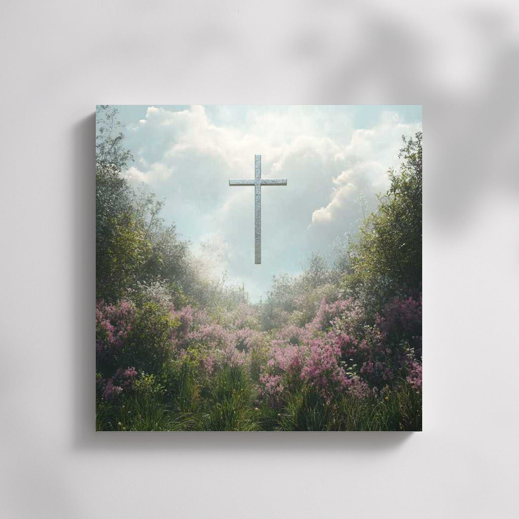 Cross in Forest Harmony: Light and Tranquility
