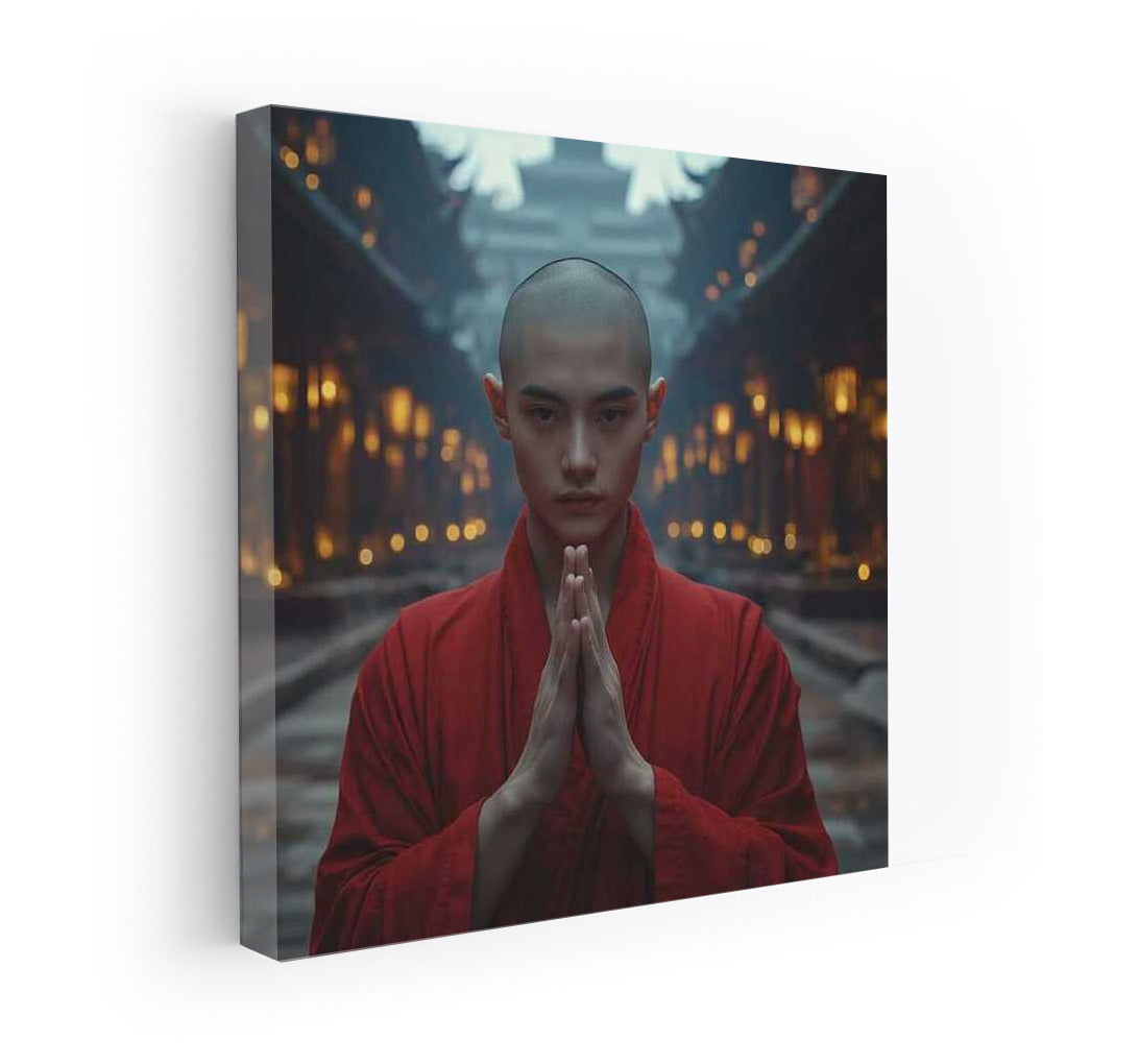 Young Monk in the Evening Temple: Peace and Harmony