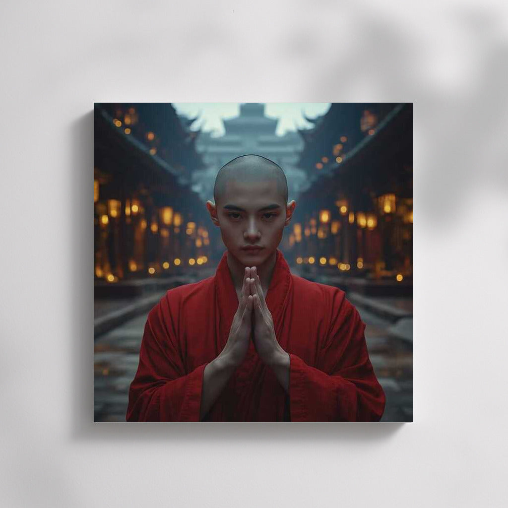 Young Monk in the Evening Temple: Peace and Harmony