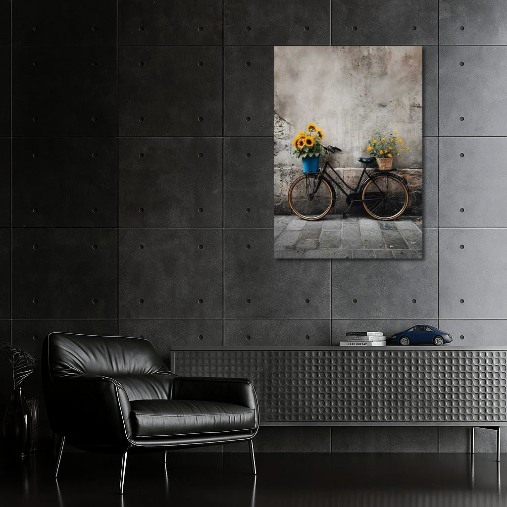 Vintage Bicycle with Sunflowers: Comfort and Tranquility