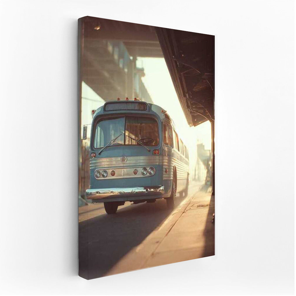 Vintage Bus in Sunset Lights: Retro Transport
