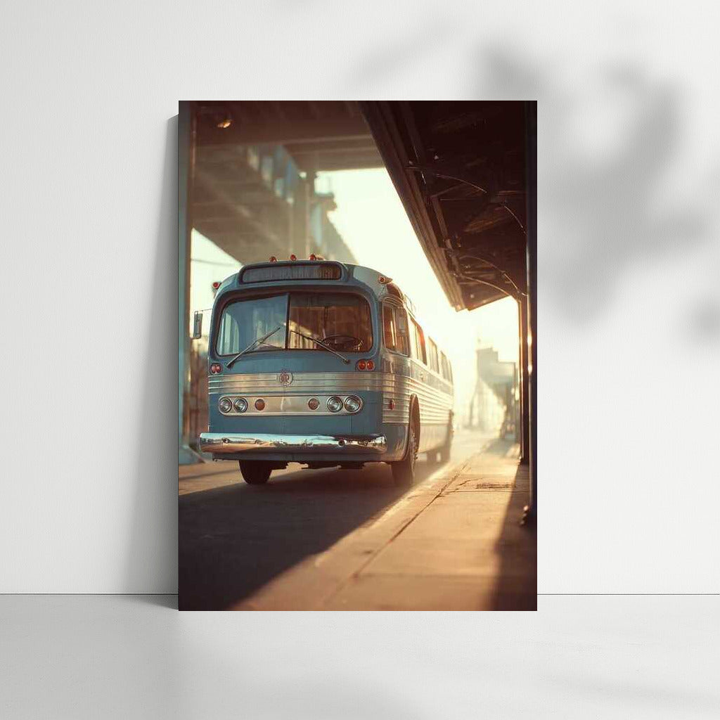 Vintage Bus in Sunset Lights: Retro Transport
