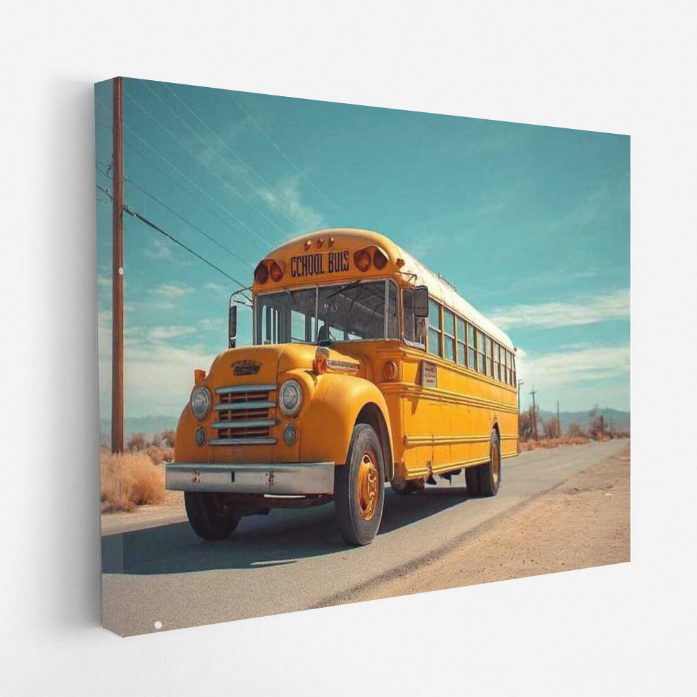Yellow School Bus Under Azure Sky: Nostalgia and Style