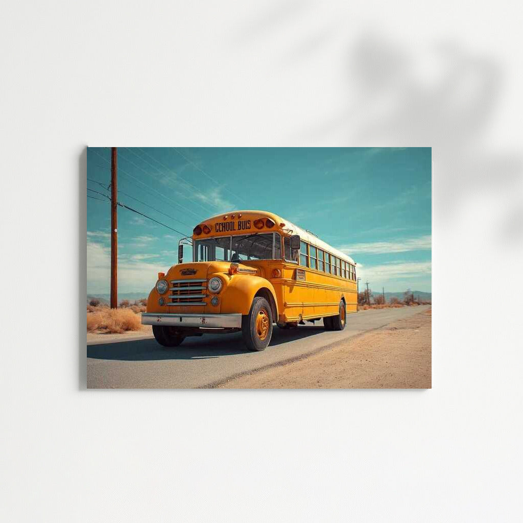 Yellow School Bus Under Azure Sky: Nostalgia and Style