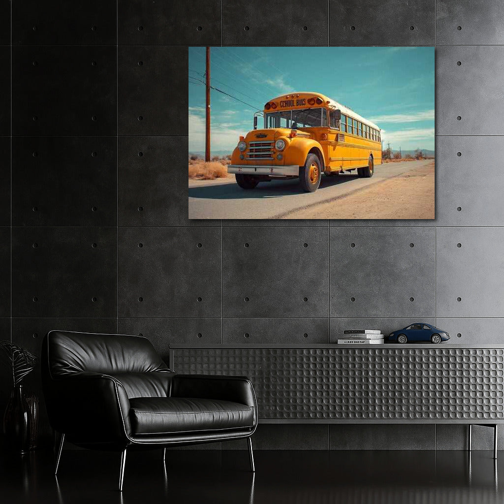 Yellow School Bus Under Azure Sky: Nostalgia and Style