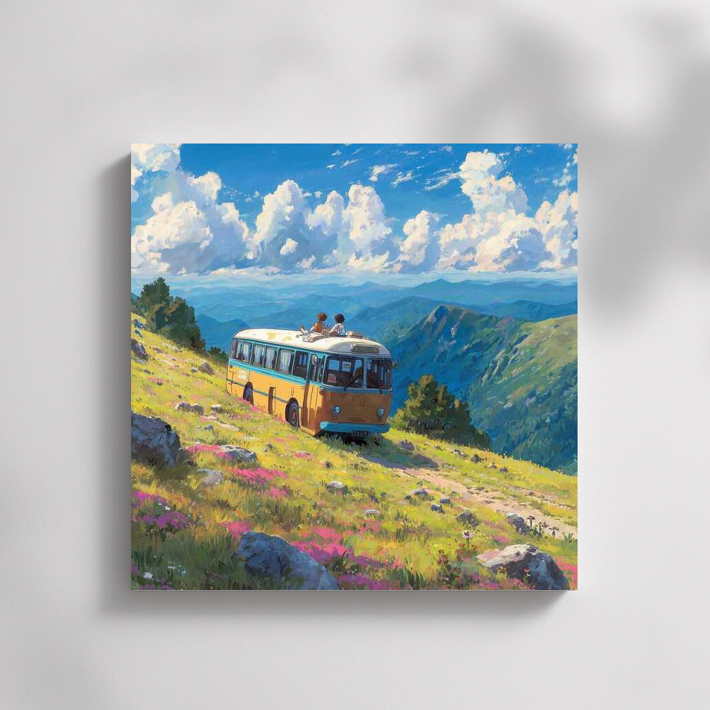 Retro Bus on the Hills: Spirit of Adventure