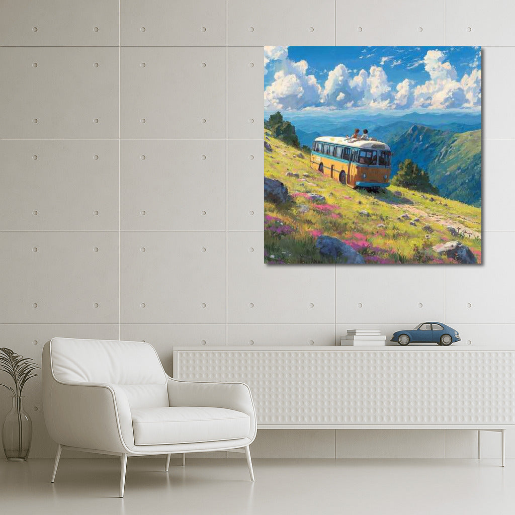 Retro Bus on the Hills: Spirit of Adventure