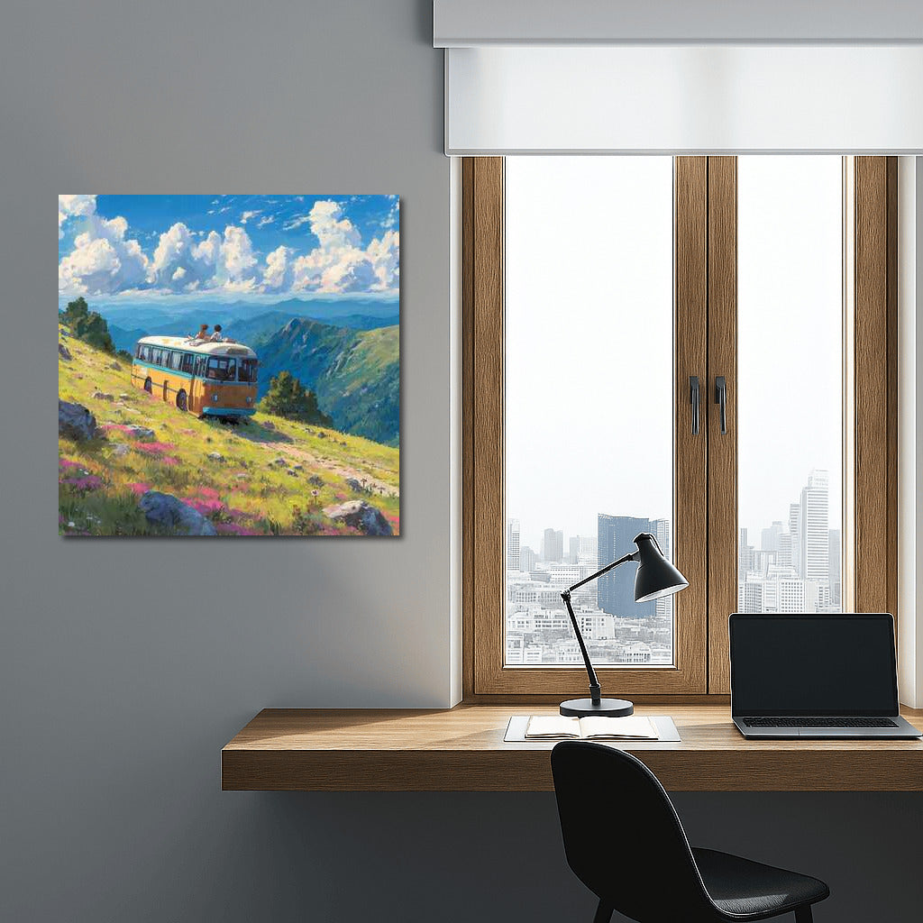 Retro Bus on the Hills: Spirit of Adventure