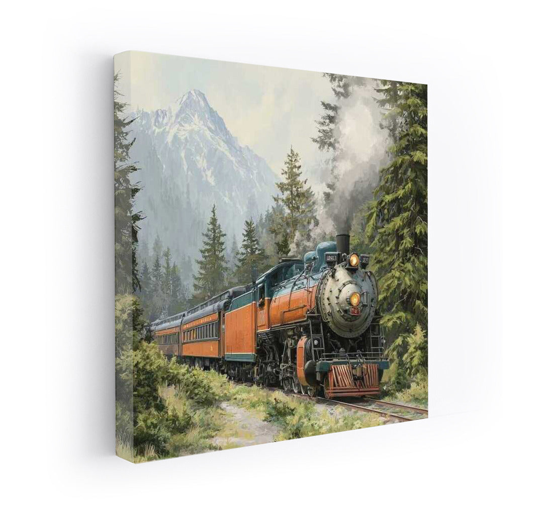 Steam Train Journey Through Forest and Mountains: Transport of Time and Space