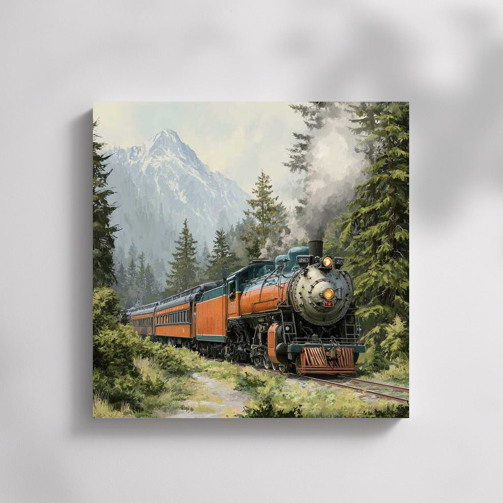 Steam Train Journey Through Forest and Mountains: Transport of Time and Space