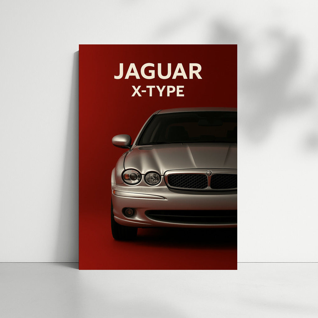 Jaguar X-Type: Elegance and Speed on a Red Background