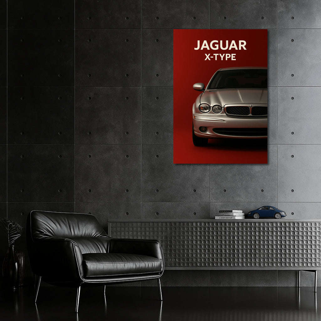 Jaguar X-Type: Elegance and Speed on a Red Background