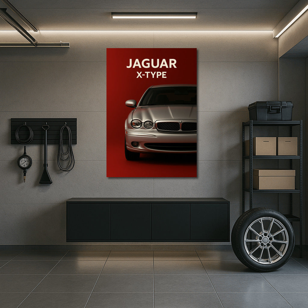 Jaguar X-Type: Elegance and Speed on a Red Background