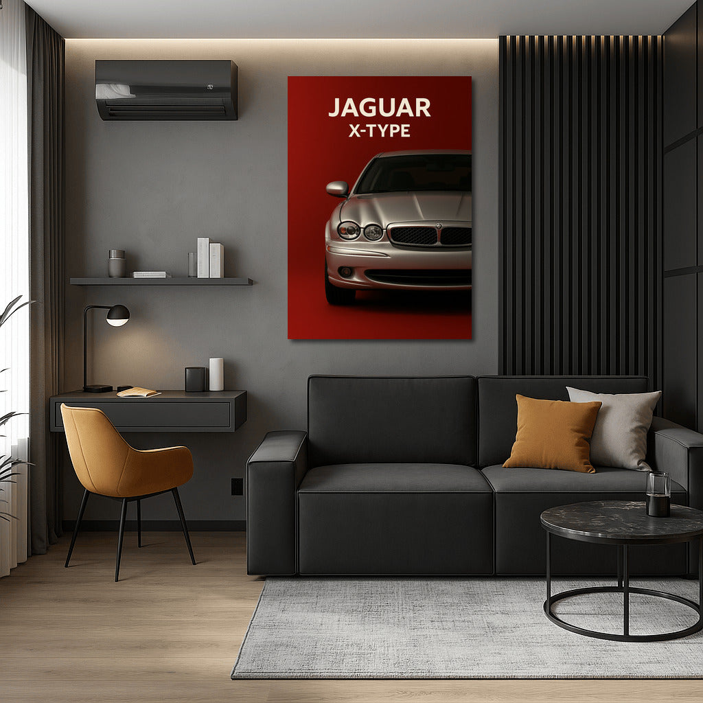 Jaguar X-Type: Elegance and Speed on a Red Background