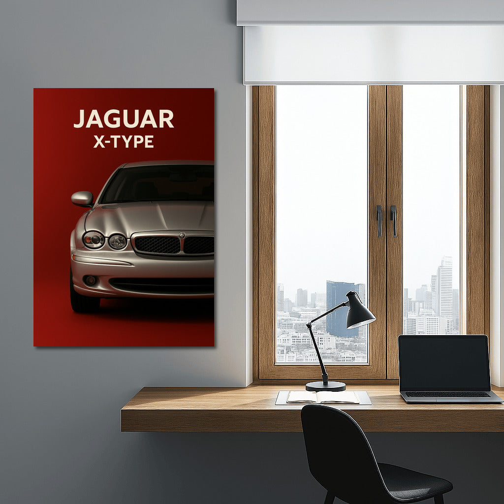 Jaguar X-Type: Elegance and Speed on a Red Background