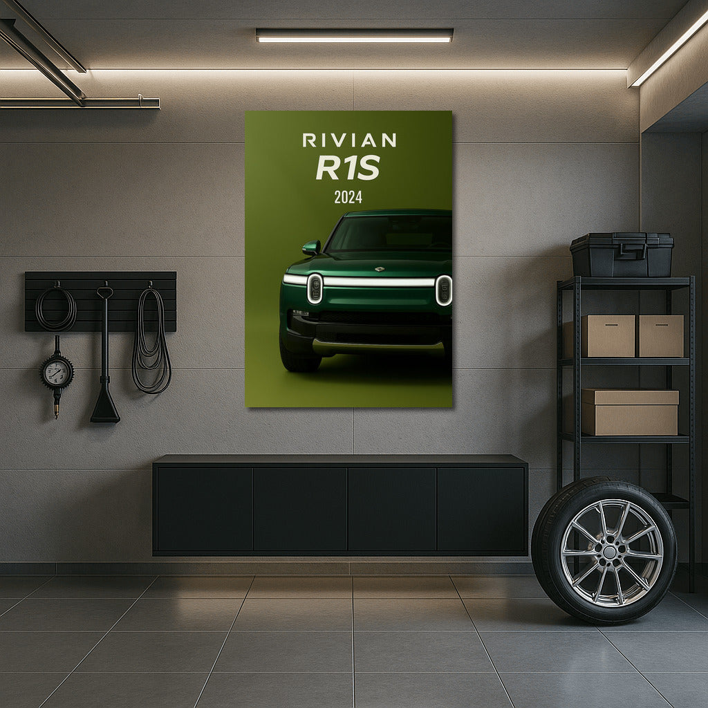 2024 Rivian R1S: Style and Power on a Green Background