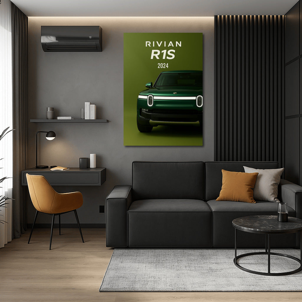 2024 Rivian R1S: Style and Power on a Green Background