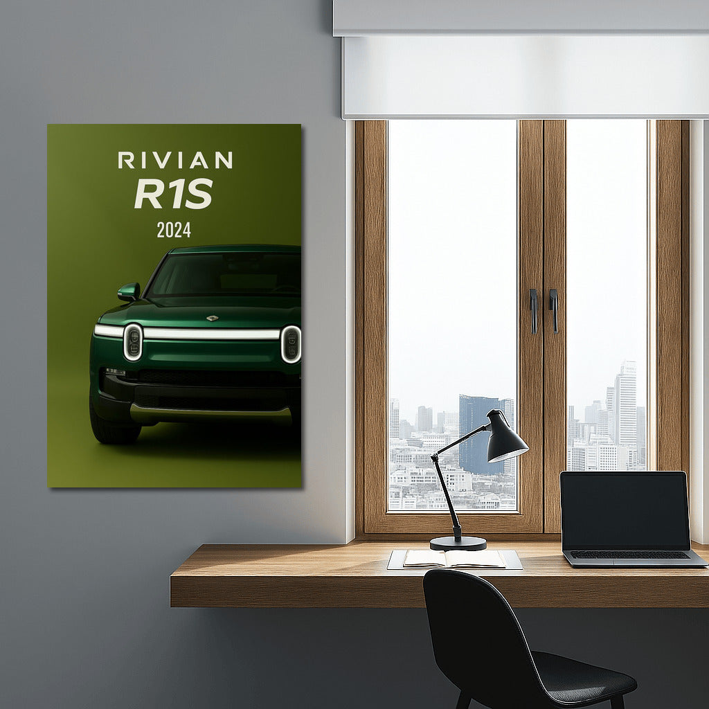 2024 Rivian R1S: Style and Power on a Green Background