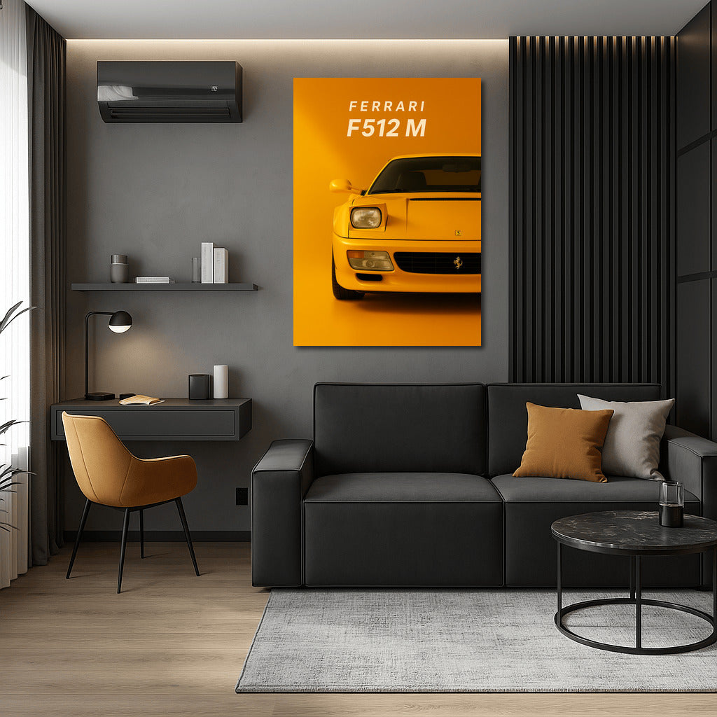 Ferrari F512 M Yellow: Dynamics and Style on Your Wall