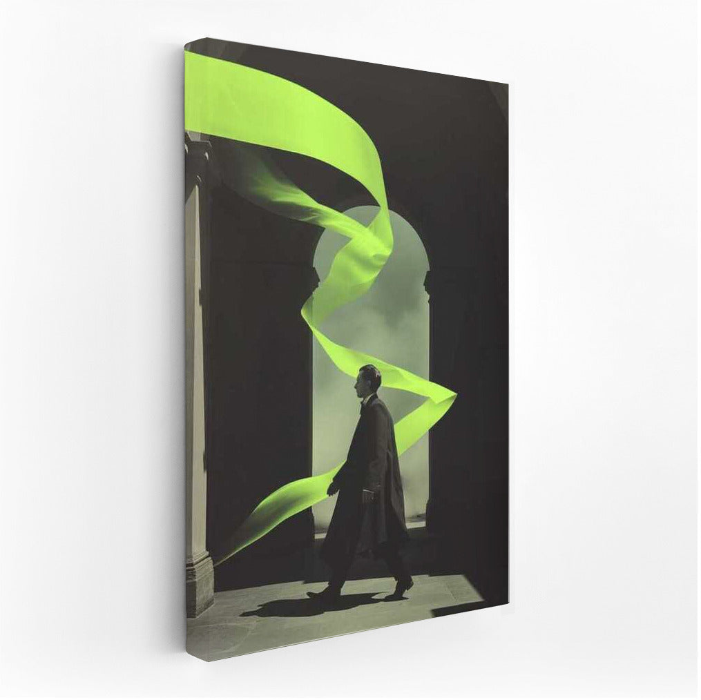 Mysterious Figure in Neon Ribbons: Surreal World