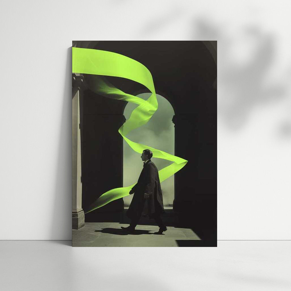 Mysterious Figure in Neon Ribbons: Surreal World