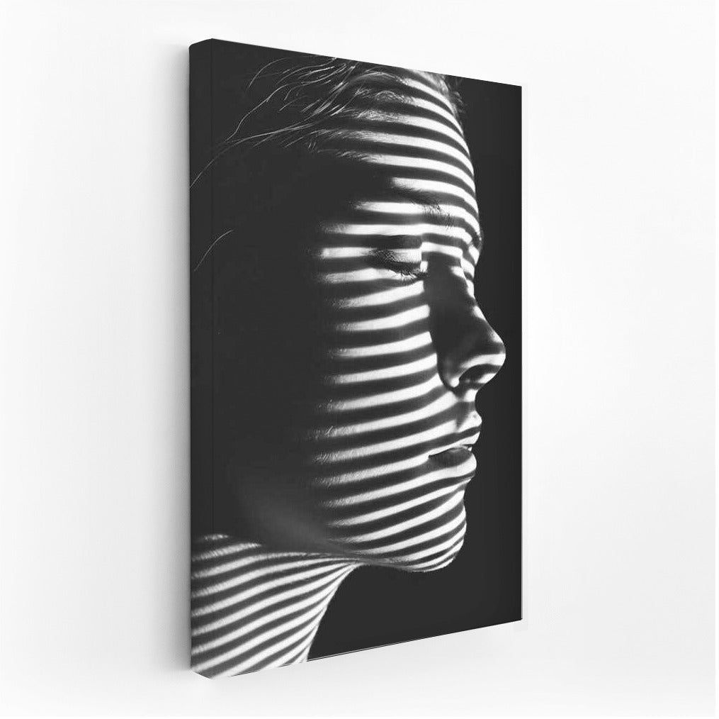 Mysterious Image: Lines of Light and Shadow in Wall Art With Women
