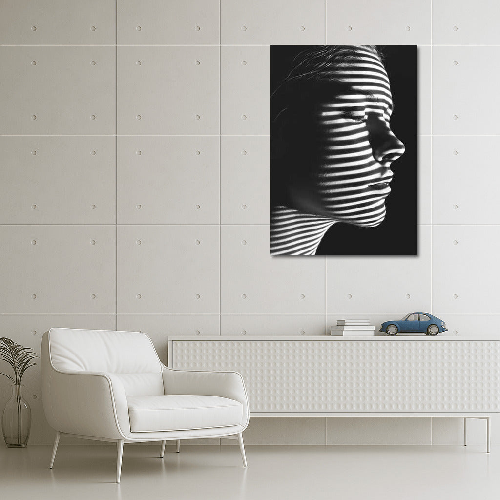 Mysterious Image: Lines of Light and Shadow in Wall Art With Women