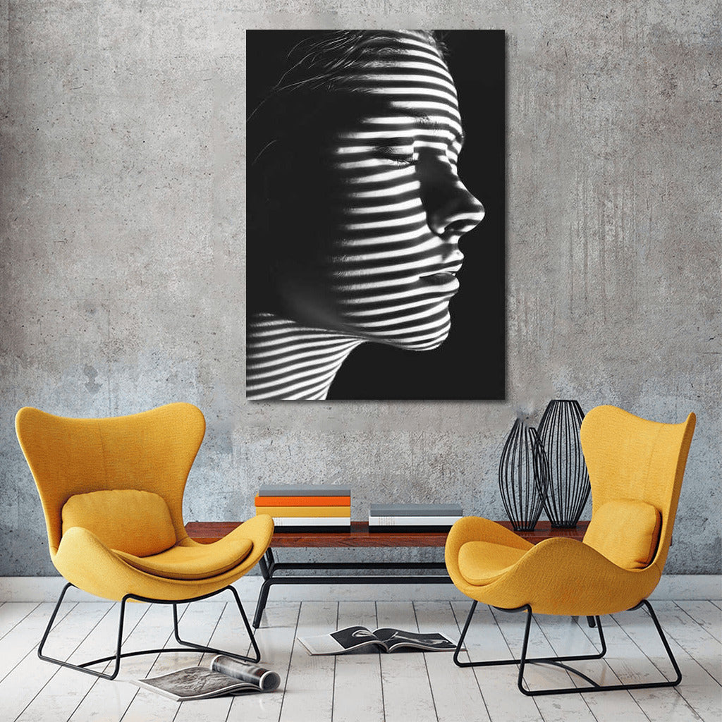 Mysterious Image: Lines of Light and Shadow in Wall Art With Women