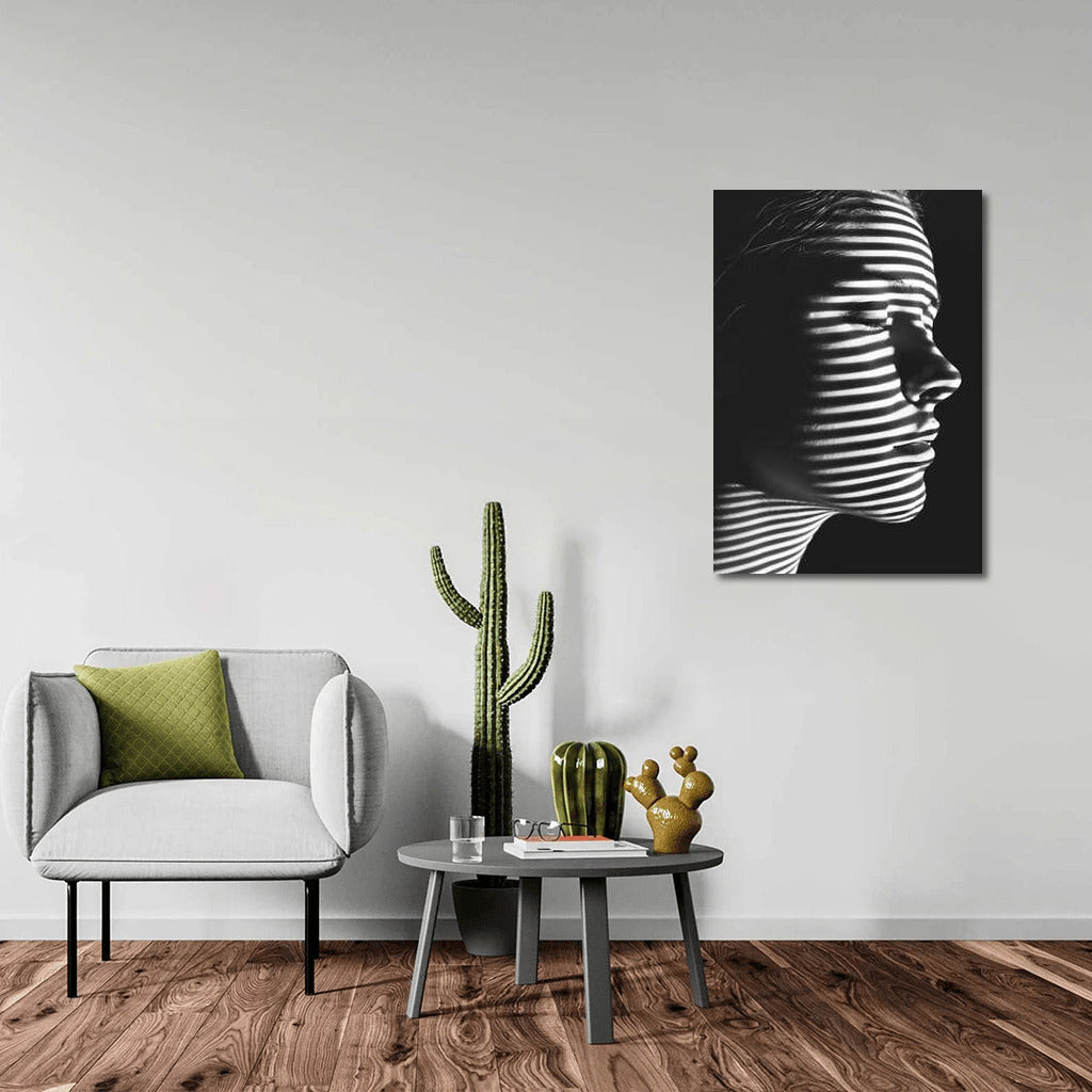 Mysterious Image: Lines of Light and Shadow in Wall Art With Women