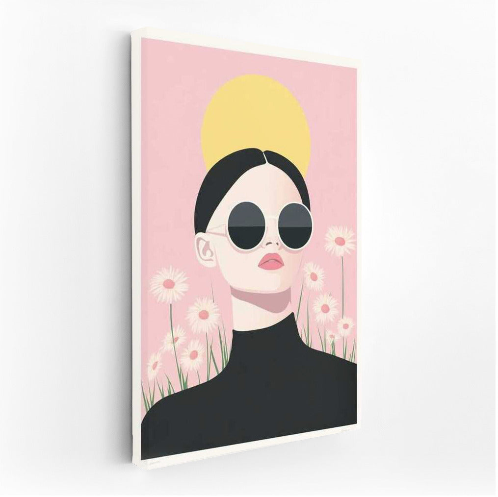 Mysterious Figure in Sunglasses with Daisies: Modern Minimalism