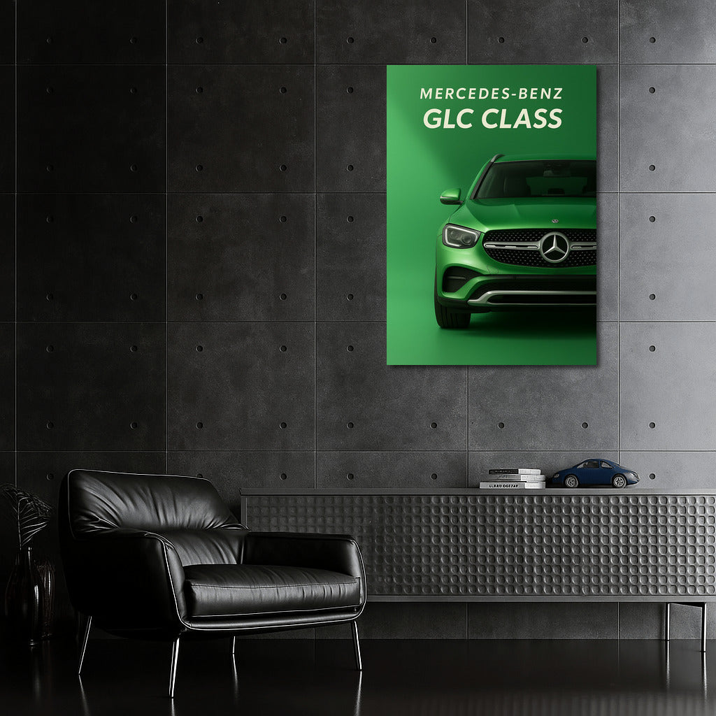 Bright Mercedes GLC Class on a Green Background: Dynamics and Elegance