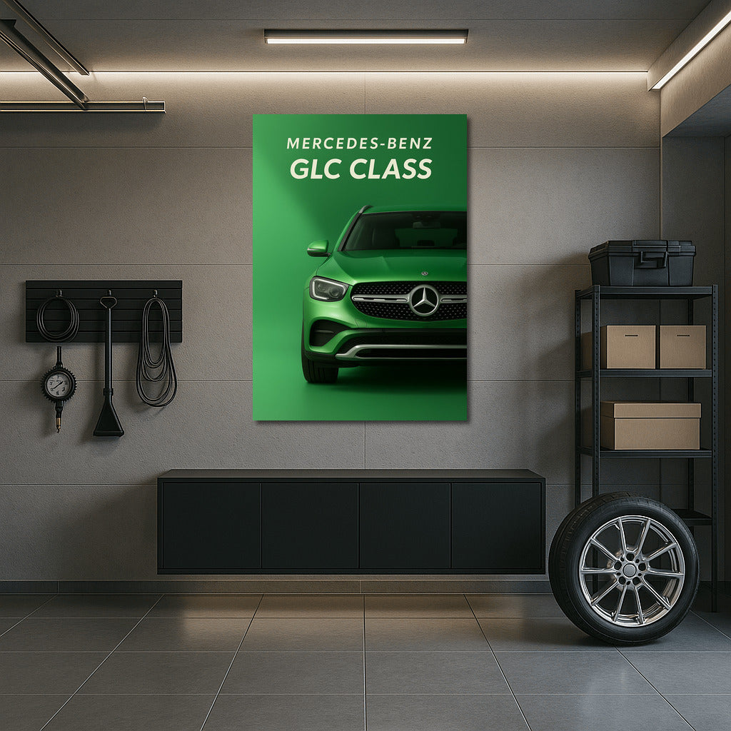 Bright Mercedes GLC Class on a Green Background: Dynamics and Elegance