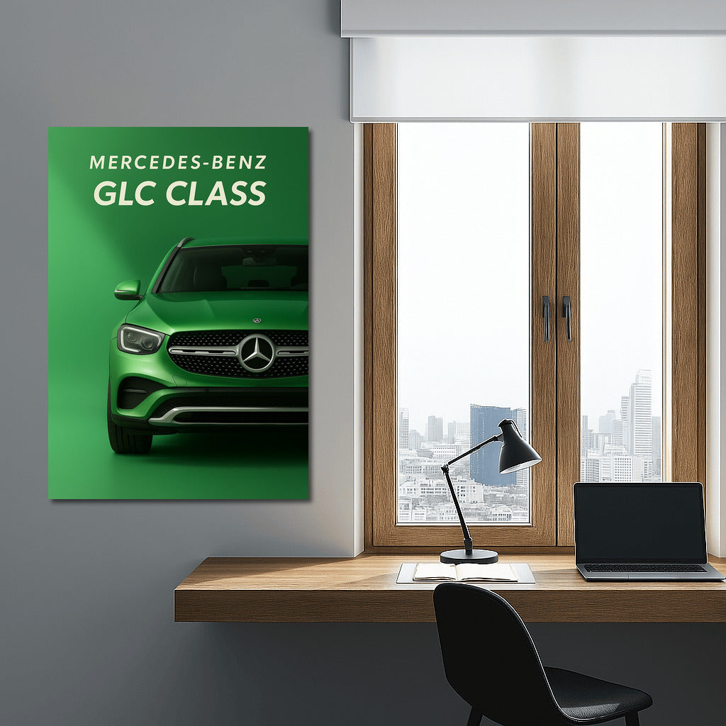 Bright Mercedes GLC Class on a Green Background: Dynamics and Elegance