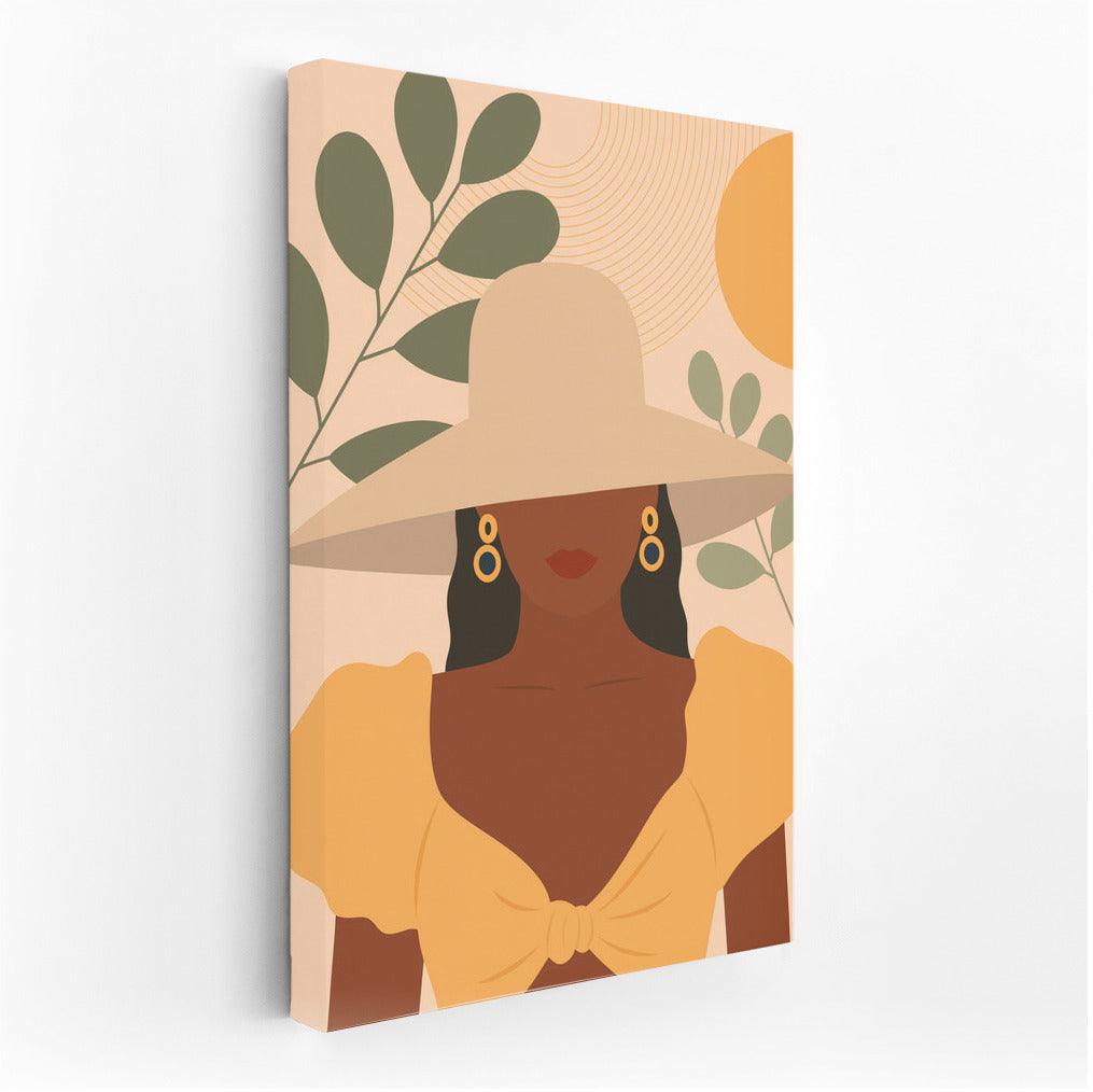 Bohemian Muse: Woman in a Hat Among Leaves and Sun