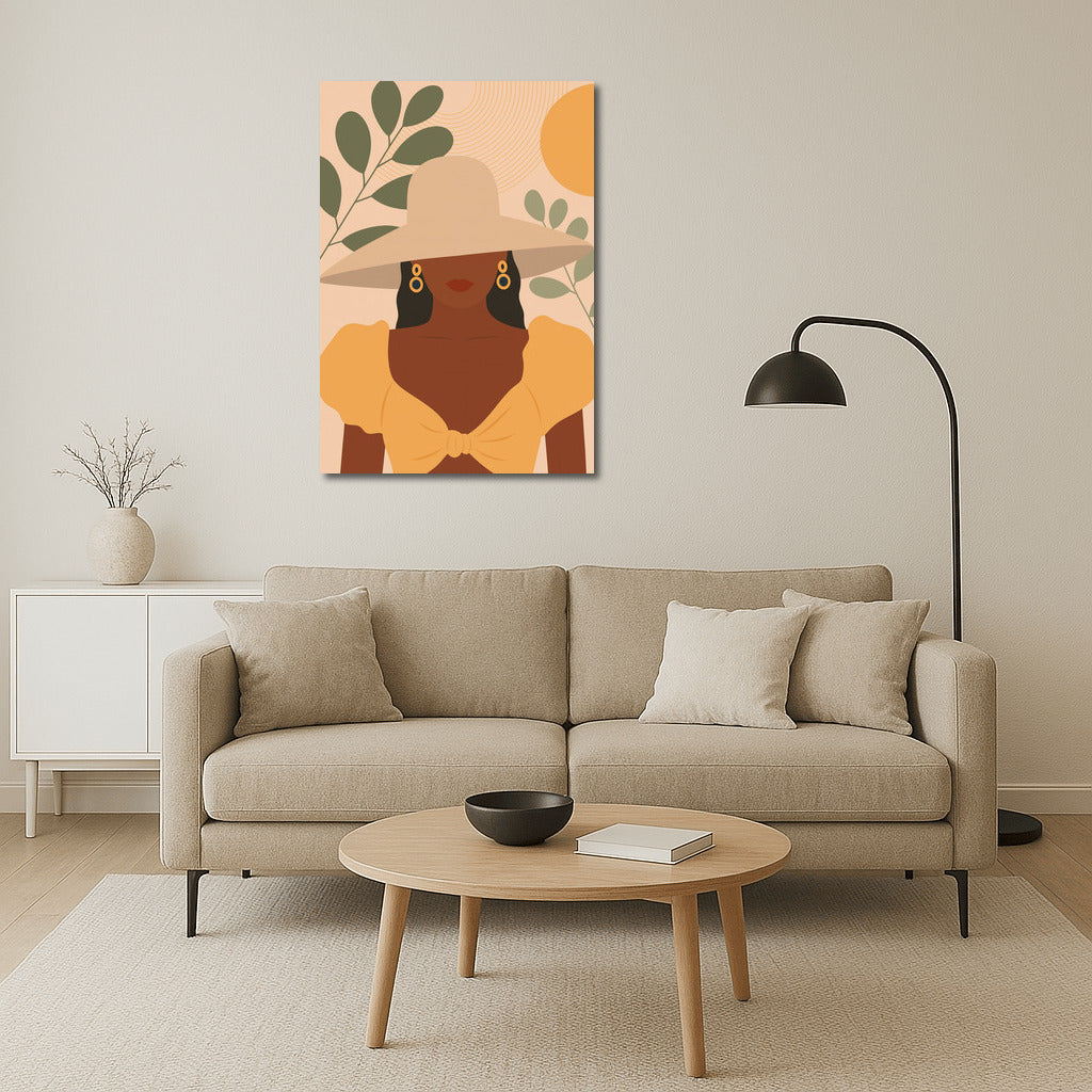 Bohemian Muse: Woman in a Hat Among Leaves and Sun